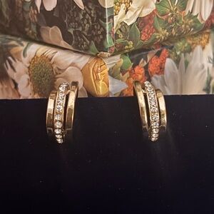 Vintage Napier Gold and Crystal Accent Earrings (Clip Ons)